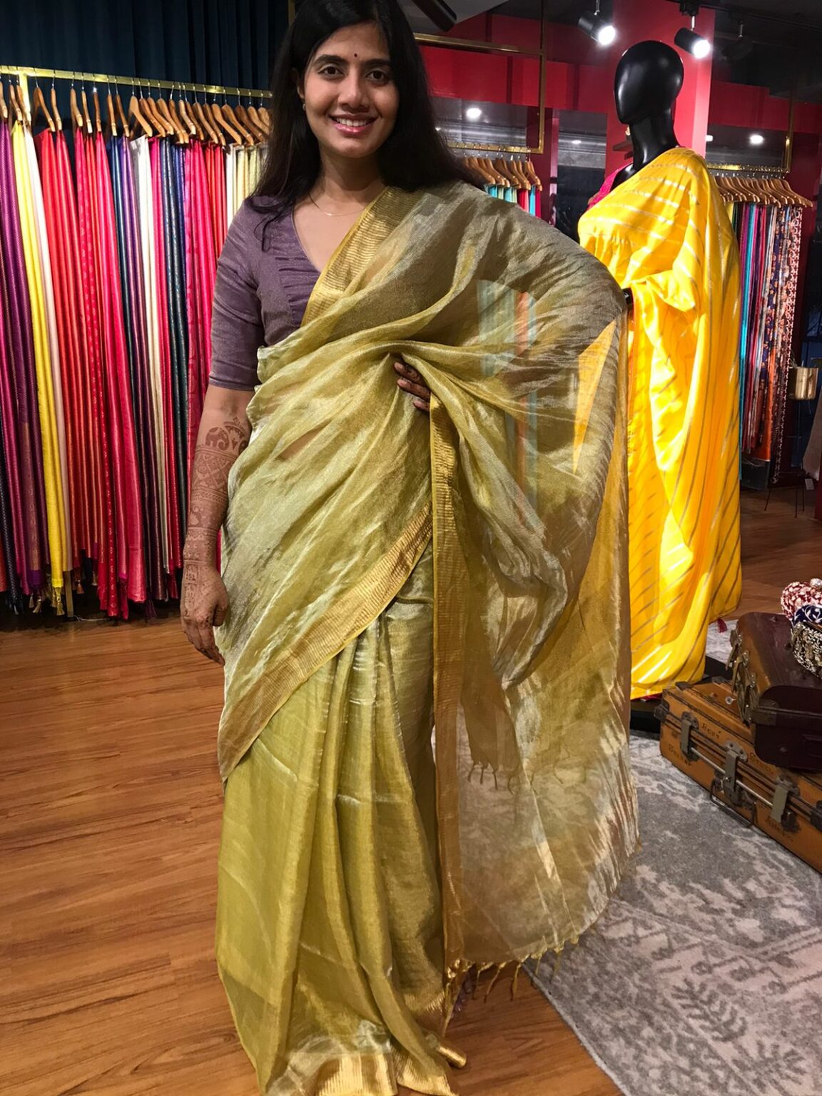 Yellow Pure Tissue Silk Saree Mirra Clothing