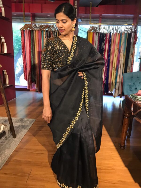 Black Embroidered Organza Saree Mirra Clothing