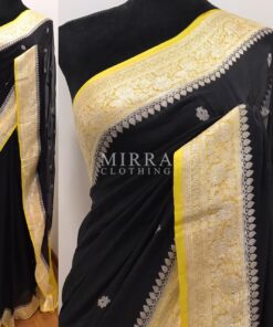 Black Pure Khaddi Banarasi Silk Saree in Chiffon Woven with Silver Zari Buttas