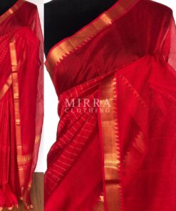 Scarlet Red Mangalagiri Silk Saree with gold zari checks