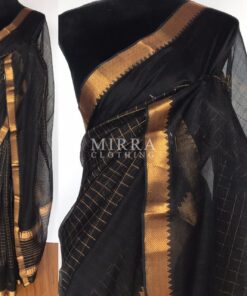 Black Mangalagiri Silk Saree with gold zari checks