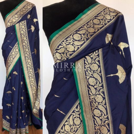 Navyblue Katan Silk Saree with Gold Zari Weaves