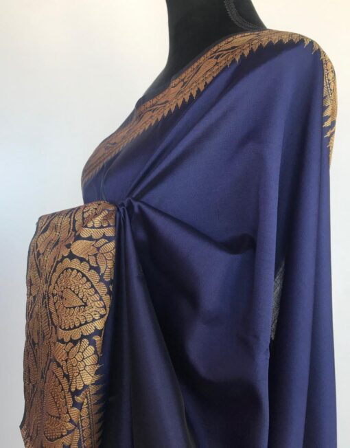 Navy Blue Banarasi Silk Saree with gold zari buttas all over