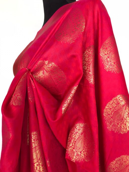 Ruby Pink Banarasi Silk Saree with Gold Zari Weaves