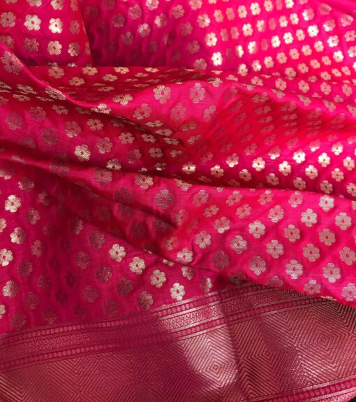 Ruby Pink Banarasi Silk Saree with Gold Zari Weaves