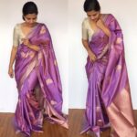 Lilac Banarsi saree with silver zari