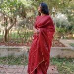 Maroon Organza Saree with Intricate Zardozi Embroidery