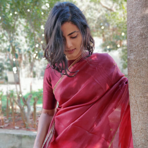 Maroon Organza Saree with Intricate Zardozi Embroidery