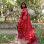 Maroon Organza Saree with Intricate Zardozi Embroidery