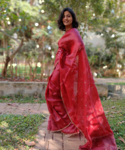 Maroon Organza Saree with Intricate Zardozi Embroidery