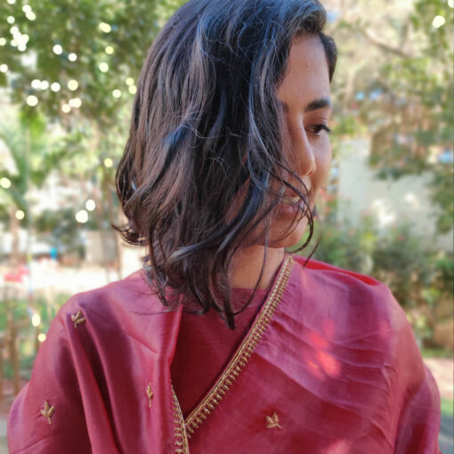 Maroon Organza Saree with Intricate Zardozi Embroidery