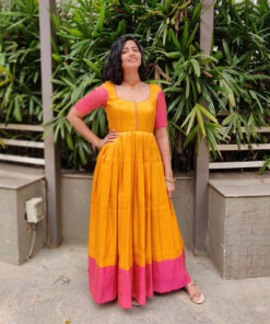 Yellow Banarasi Silk Dress