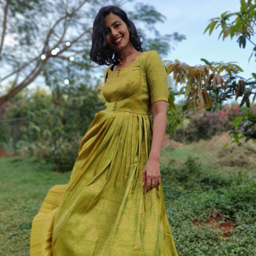 Green Banarasi Silk Dress