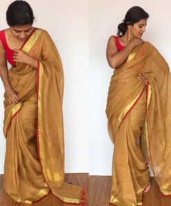 Pure Chiku Brown Linen Saree