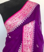 Purple Pure Khaddi Banarasi Silk Saree in Chiffon woven in Silver Zari