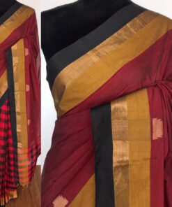 Maroon Negamam Cotton Saree with temple motifs