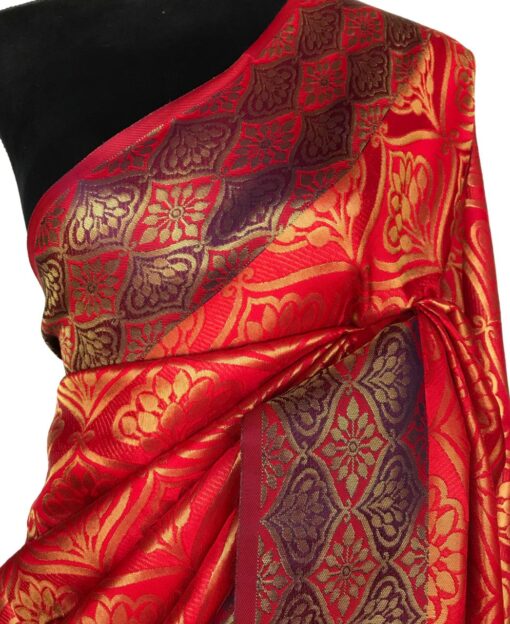 Red Banarasi Silk Saree with Antique Gold Zari Weaves