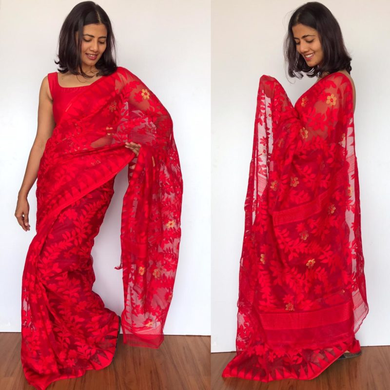 Red sarees for casual party night for prices under 3000