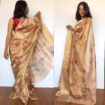 Gold Tissue Silk Saree with Printed Florals