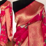 Watermelon Pink Banarasi Silk Saree with Gold Zari Weaves