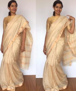 Off white Mangalagiri Silk Saree with gold zari checks