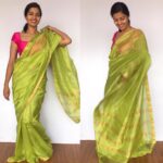 Green Mangalagiri Silk Saree with gold zari checks