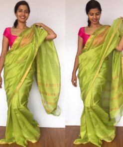 Green Mangalagiri Silk Saree with gold zari checks