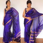 Violet Mangalagiri Silk Saree with gold zari checks