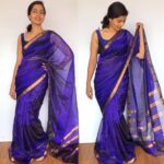 Violet Mangalagiri Silk Saree with gold zari checks