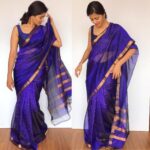 Violet Mangalagiri Silk Saree with gold zari checks