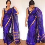 Violet Mangalagiri Silk Saree with gold zari checks