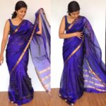 Violet Mangalagiri Silk Saree with gold zari checks