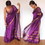 Purple Mangalagiri Silk Saree with gold zari checks