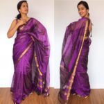 Purple Mangalagiri Silk Saree with gold zari checks