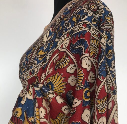 Maroon Printed Kalamkari Silk Saree