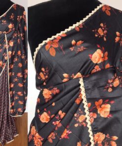 Black Banarasi Silk Saree with Printed Florals