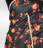 Black Banarasi Silk Saree with Printed Florals