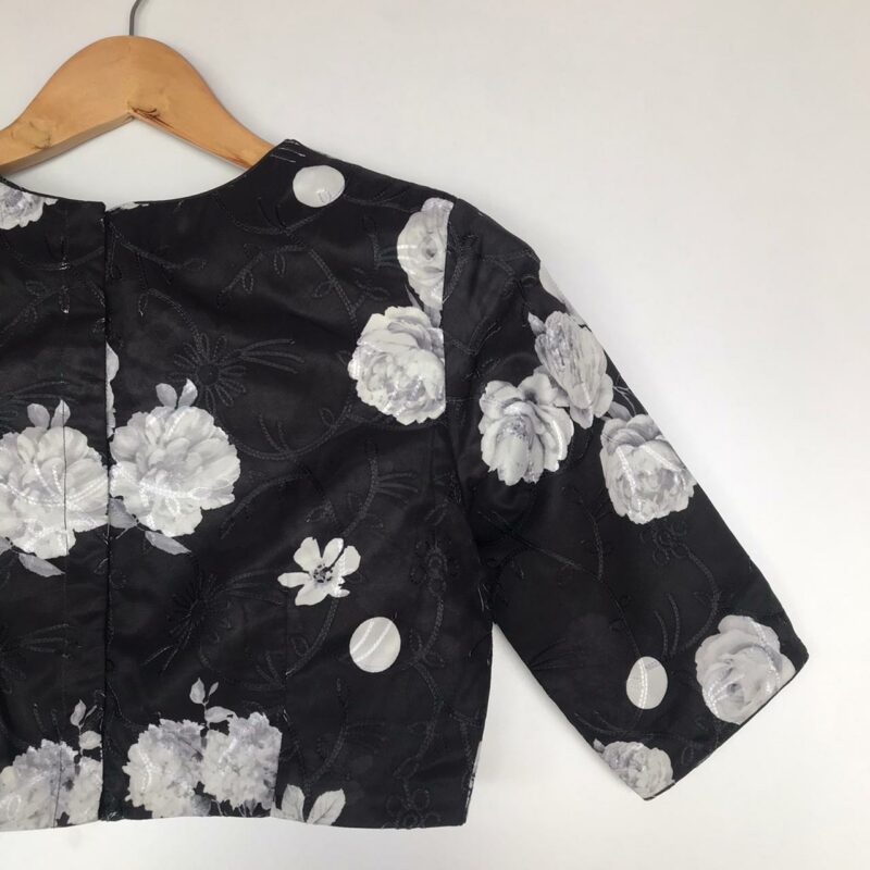 Black Embroidered Georgette Satin Blouse With Floral Prints - Mirra ...