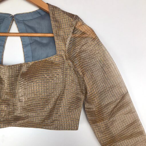 Grey Chanderi Silk Blouse with Zari Checks