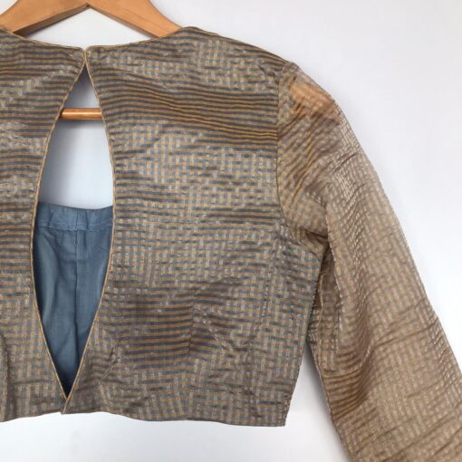 Grey Chanderi Silk Blouse with Zari Checks