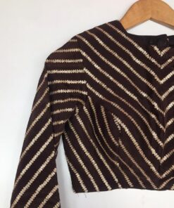 Coffee Brown Chinnon Silk Blouse with Sequins Embroidery in Leheriya Pattern