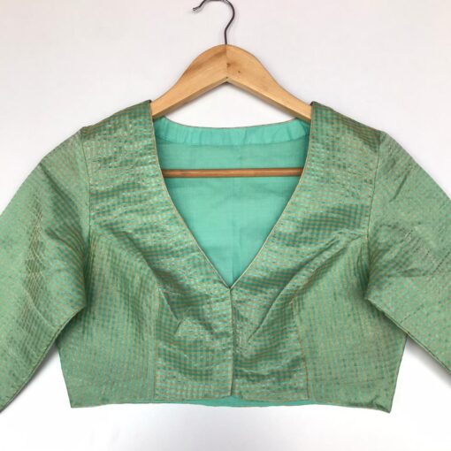 Sea Green Chanderi Silk Blouse with Zari Checks