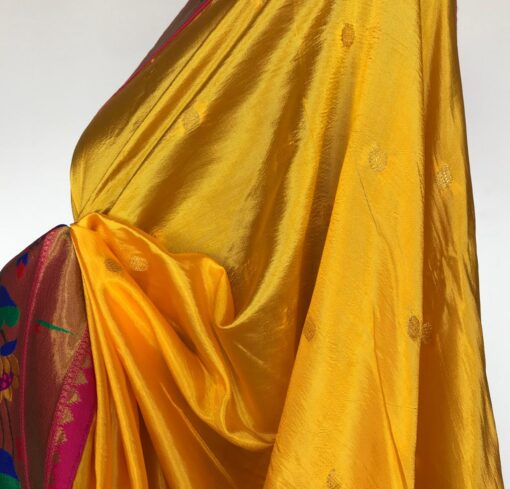 Yellow Banarasi Silk Saree with Paithani Weaves