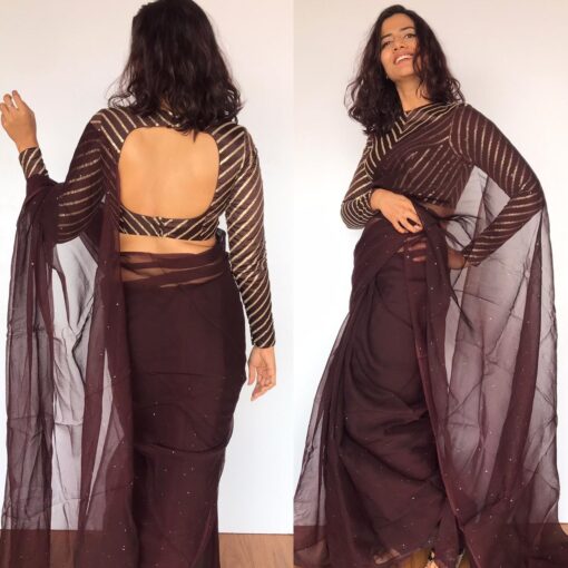 Coffee Brown Chiffon Saree