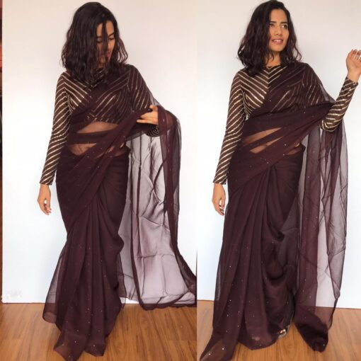 Coffee Brown Chiffon Saree