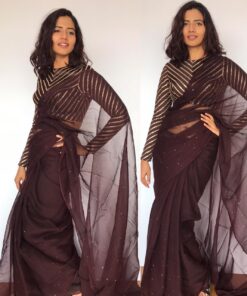 Coffee Brown Chiffon Saree