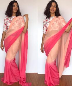 Creamy Pink Dual Shaded Georgette Saree with Stitched Blouse