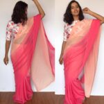 Creamy Pink Dual Shaded Georgette Saree with Stitched Blouse