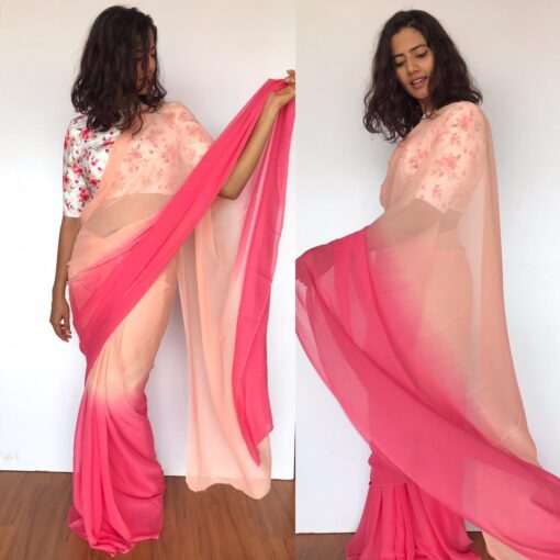 Creamy Pink Dual Shaded Georgette Saree with Stitched Blouse