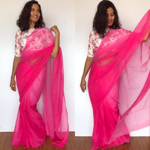 Pink Chiffon Saree with Badla work